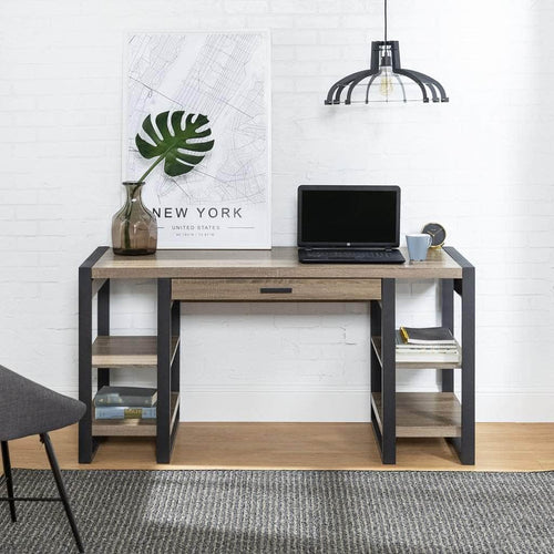 Pending - Walker Edison Desk Urban Blend 60" Dual Shelf Wood Computer Desk with Power Strip - Driftwood