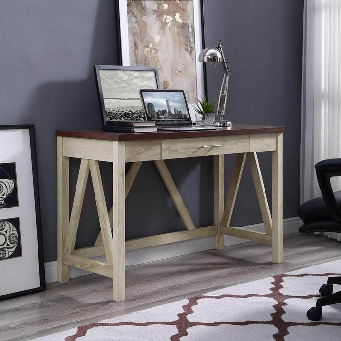 Pending - Walker Edison Desk White Oak/Traditional Brown 46" A Frame Modern Farmhouse Wood Computer Desk with Drawer - Available in 3 Colours