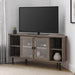 Pending - Walker Edison Grey Wash 48" Simple Glass Door Corner TV Console - Available in 2 Colours