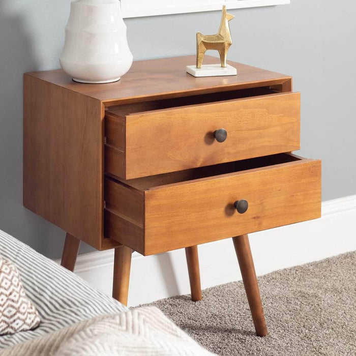 Pending - Walker Edison Nightstand Mid Century 2 Drawer Solid Wood Nightstand - Available in 2 Colours