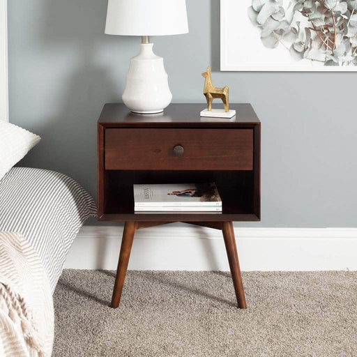 Pending - Walker Edison Nightstand Walnut Mid Century 1 Drawer Solid Wood Nightstand - Available in 2 Colours