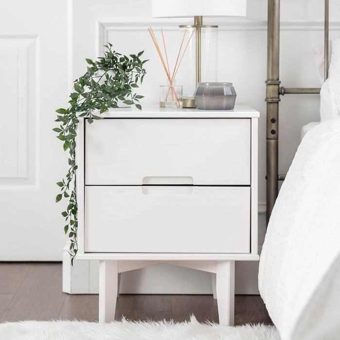 Walker Edison Nightstand White 2 Drawer Groove Handle Wood Nightstand - Available in 3 Colours