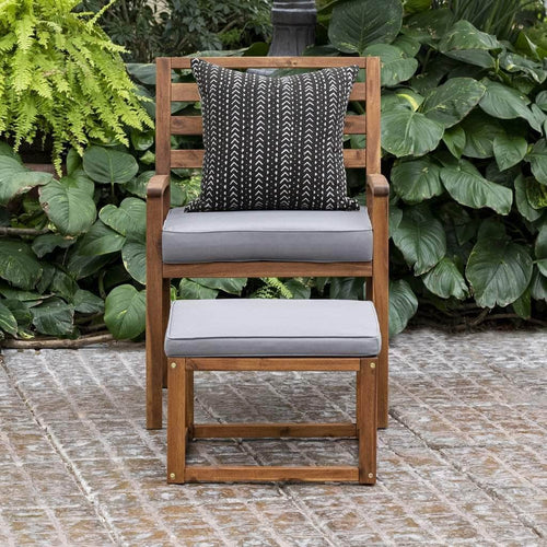 Pending - Walker Edison Ottoman Payson Acacia Wood Outdoor Patio Chair and Pull Out Ottoman - Brown/Grey