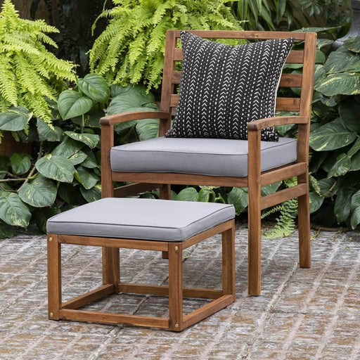 Pending - Walker Edison Ottoman Payson Acacia Wood Outdoor Patio Chair and Pull Out Ottoman - Brown/Grey