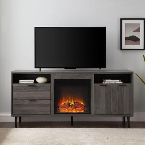 Pending - Walker Edison Roth 60" Modern Storage Fireplace Console in Slate Grey