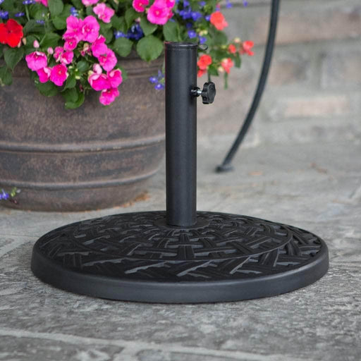 Pending - Walker Edison Round Table Black Cross Weave Round Outdoor Patio Umbrella Base - Available in 2 Colours