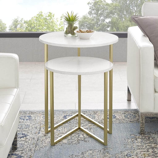Walker Edison Side Table 2-Piece V Leg Nesting Side Tables - Faux White Marble/Gold