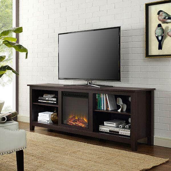 Pending - Walker Edison TV Stand Espresso Essential 70" Rustic Farmhouse Electric Fireplace Wood TV Stand - Available in 3 Colours
