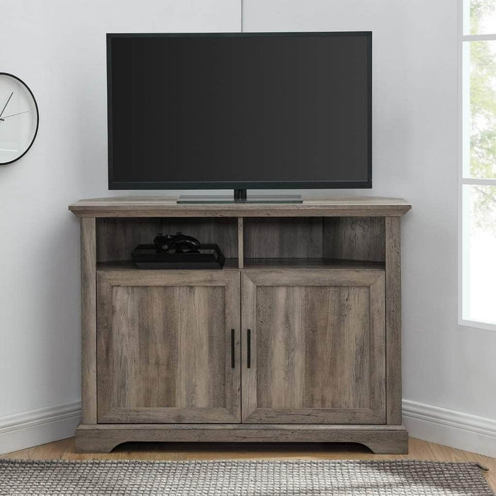Pending - Walker Edison TV Stand Grey Wash 44" Grooved Door Corner TV Stand - Available in 2 Colours