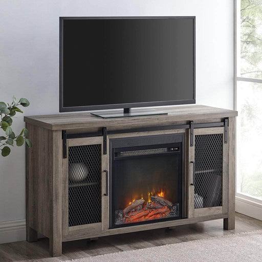 Pending - Walker Edison TV Stand Grey Wash Grant 48" Rustic Farmhouse Fireplace TV Stand - Available in 2 Colours