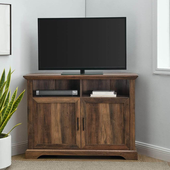 Pending - Walker Edison TV Stand Reclaimed Barnwood 44" Grooved Door Corner TV Stand - Available in 2 Colours