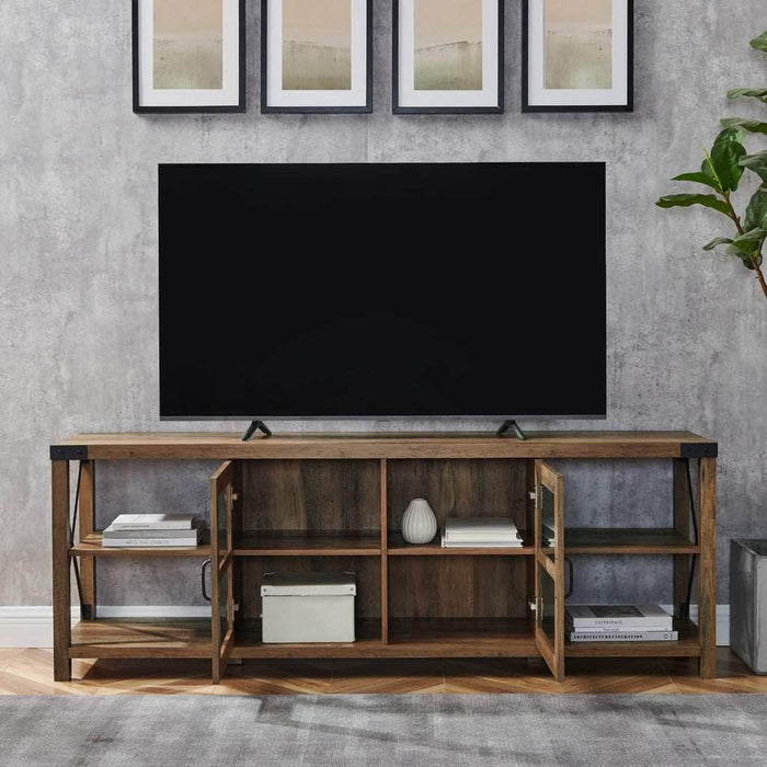 Pending - Walker Edison TV Stand Reclaimed Barnwood 70" Farmhouse Metal X TV Stand - Available in 3 Colours