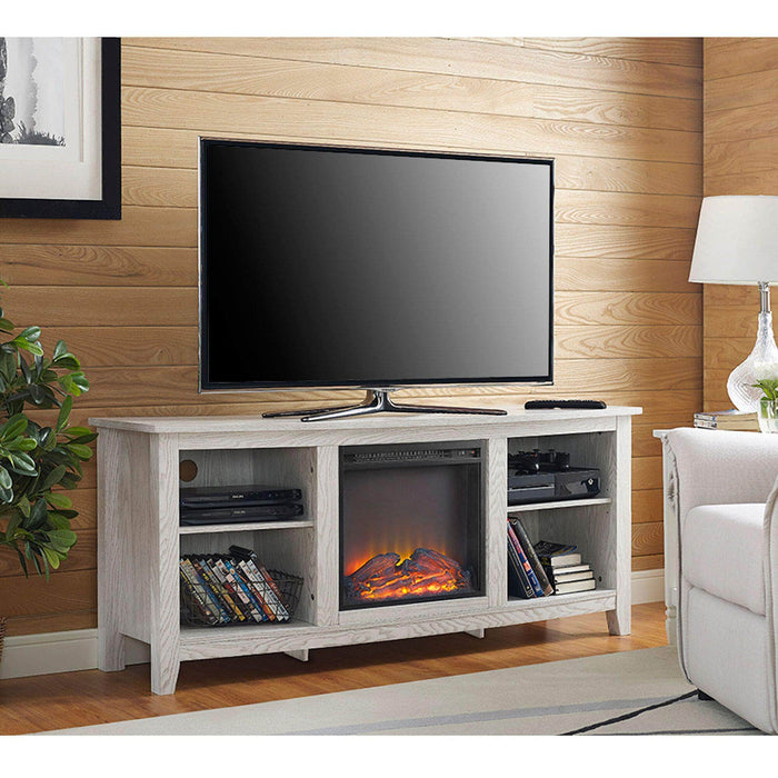 Pending - Walker Edison TV Stand White Essential 58" Traditional Rustic Farmhouse Electric Fireplace TV Stand - Available in 2 Colours
