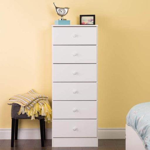 Prepac Astrid 6-Drawer Tall Chest with Acrylic Knobs, White     