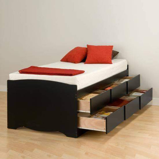 Prepac Bed Black Tall Twin Captain's Platform Storage Bed with 6 Drawers - Multiple Options Available