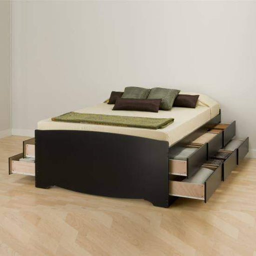 Prepac Bed Queen / Black Tall Captain’s Queen Platform Storage Bed with 12 Drawers - Multiple Options Available