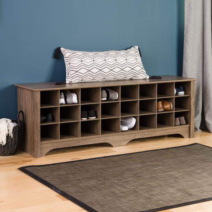 Prepac Drifted Grey 24 pair Shoe Storage Cubby Bench - Multiple Options Available