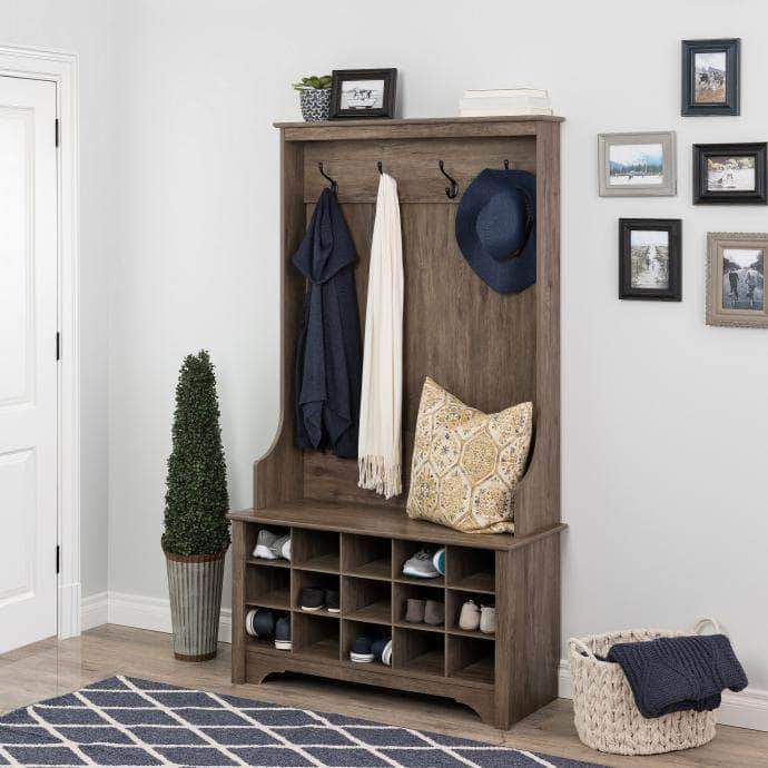 Prepac Drifted Grey Hall Tree with Shoe Storage - Multiple Options Available