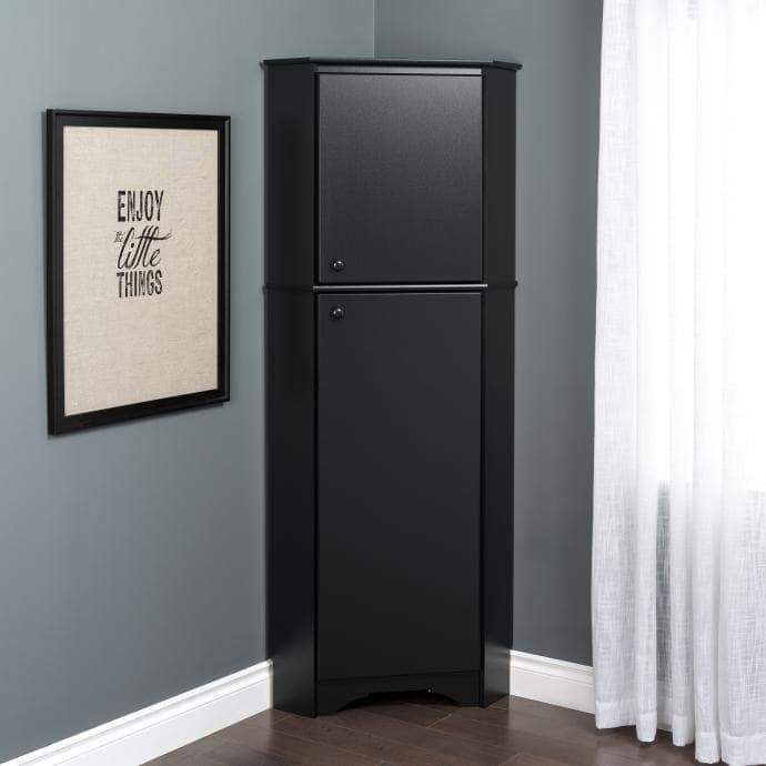 Prepac Elite Home Storage Collection Black Elite Tall Two Door Corner Storage Cabinet - Multiple Options Available