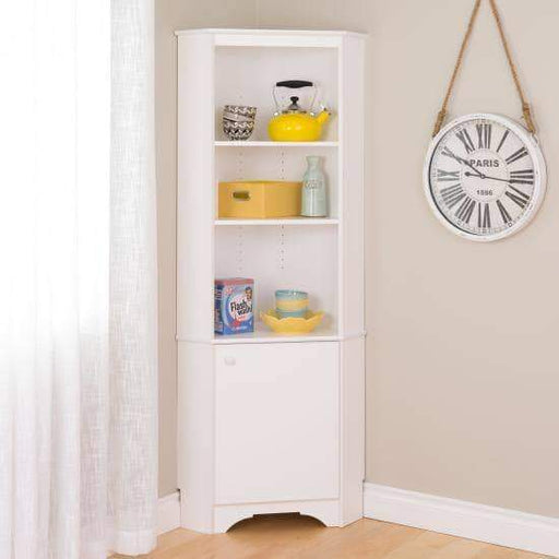 Prepac Elite Home Storage Collection Elite White Tall One Door Corner Storage Cabinet