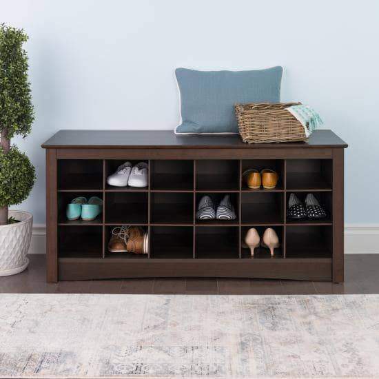 Prepac Entryway Espresso 18 Shoe Cubbie Bench - Multiple Options Available