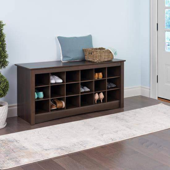 Prepac Entryway Espresso 18 Shoe Cubbie Bench - Multiple Options Available