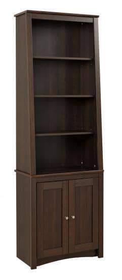 Prepac Home Office Espresso Tall Slant-Back Bookcase with 2 Shaker Doors