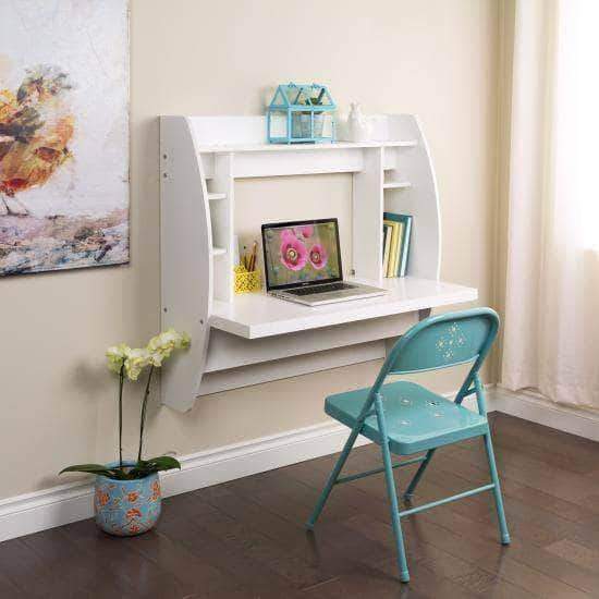 Prepac Home Office White Floating Desk with Storage - Multiple Options Available
