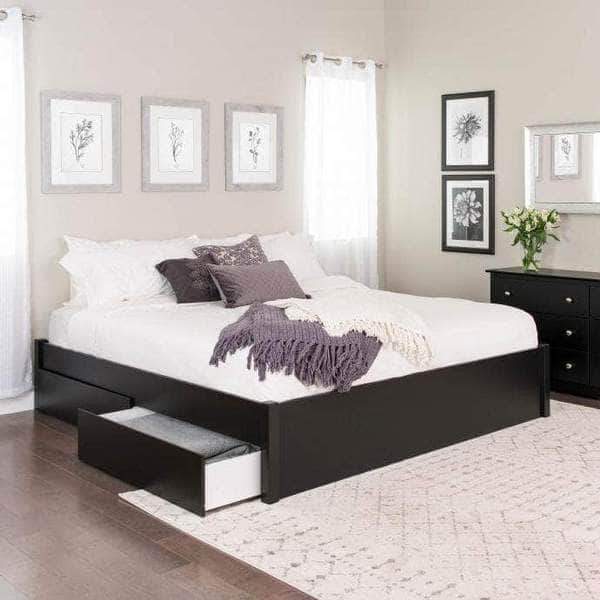 Prepac King / Black Select 4-Post Platform Bed with 2 Drawers - Multiple Options Available