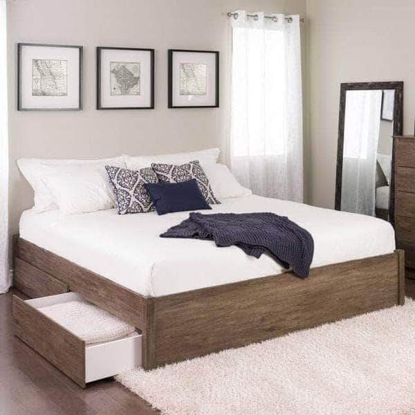 Prepac King / Drifted Grey Select 4-Post Platform Bed with 2 Drawers - Multiple Options Available