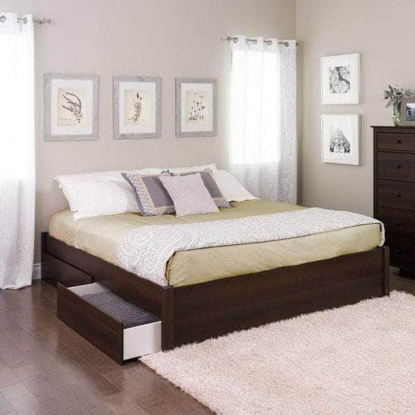 Prepac King / Espresso Select 4-Post Platform Bed with 2 Drawers - Multiple Options Available