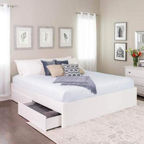 Prepac King / White Select 4-Post Platform Bed with 2 Drawers - Multiple Options Available