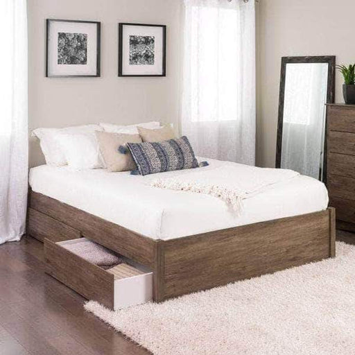 Prepac Queen / Drifted Grey Select 4-Post Platform Bed with 2 Drawers - Multiple Options Available