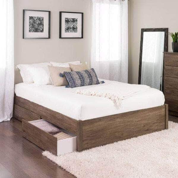 Prepac Queen / Drifted Grey Select 4-Post Platform Bed with 4 Drawers - Multiple Options Available