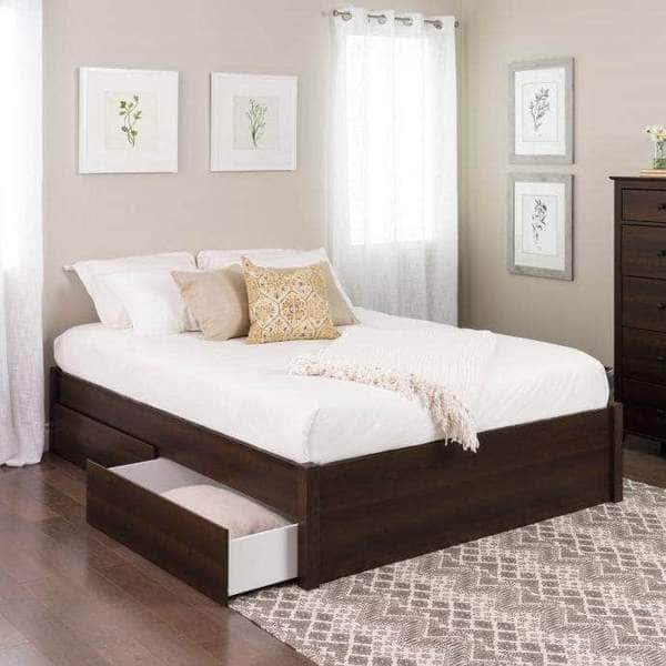 Prepac Queen / Espresso Select 4-Post Platform Bed with 4 Drawers - Multiple Options Available