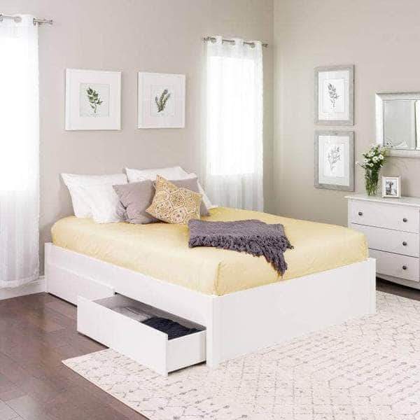 Prepac Queen / White Select 4-Post Platform Bed with 4 Drawers - Multiple Options Available
