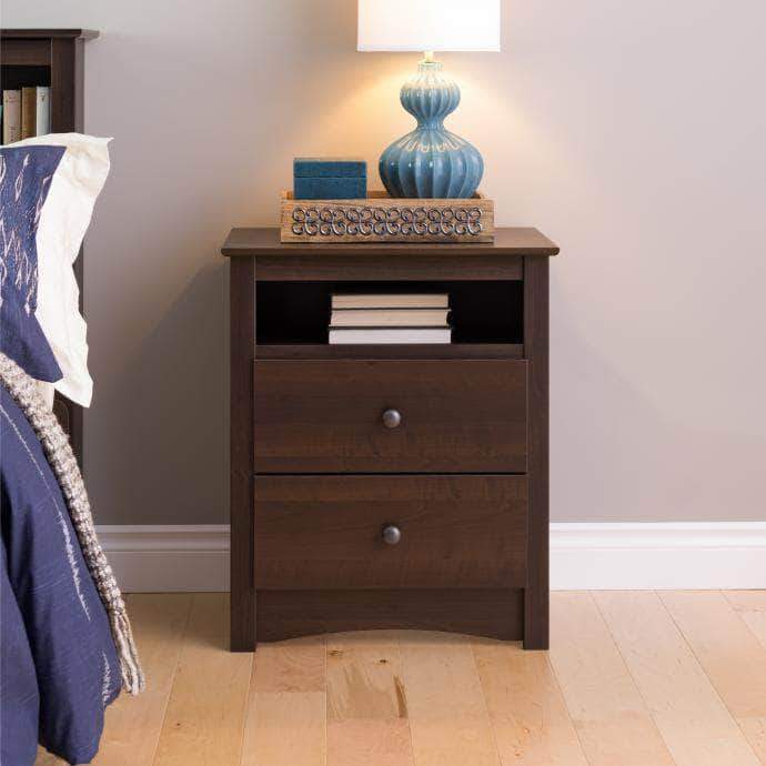 Prepac Sonoma Bedroom Espresso Sonoma Tall 2 Drawer Nightstand with Open Shelf - Multiple Options Available