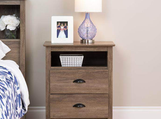 Prepac Sonoma Bedroom Grey Sonoma Tall 2 Drawer Nightstand with Open Shelf - Multiple Options Available