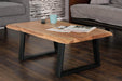 Primo International Coffee Table Rustic Solid Acacia Wood Live Edge Top Coffee Table with Metal Legs