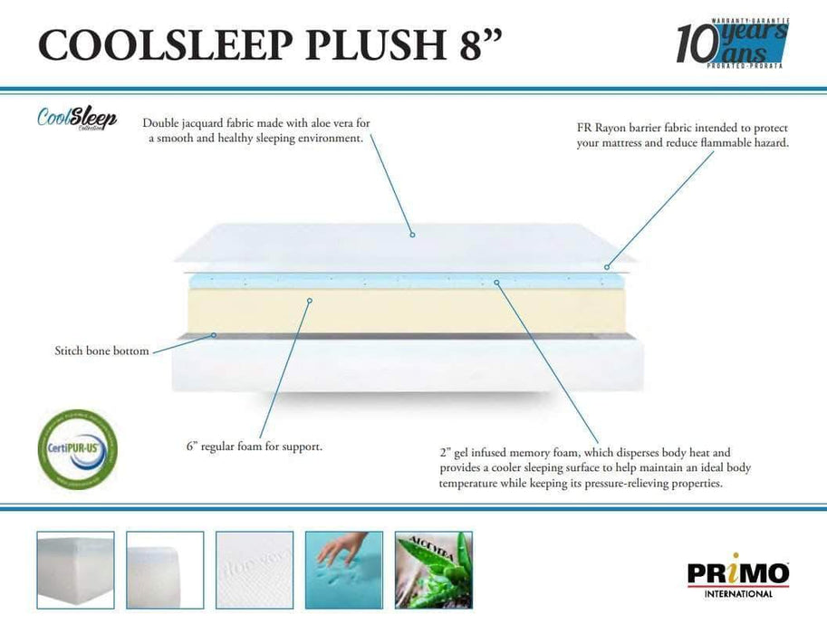 8" Cool Sleep Comfort Plush Gel Infused Memory Foam Mattress