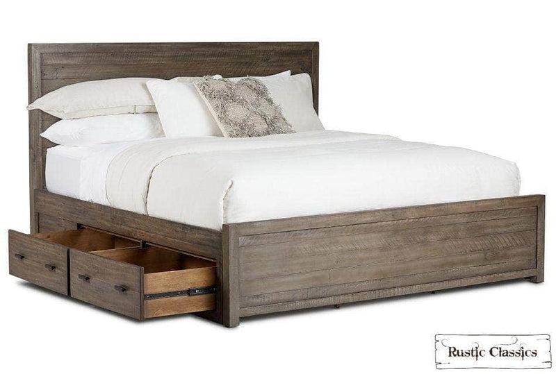 Rustic Classics Bedroom Set Whistler 4 Piece Reclaimed Wood Storage Platform Bedroom Furniture Set in Grey – Available in 2 Sizes