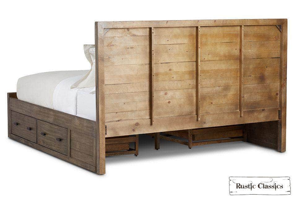 Rustic Classics Bedroom Set Whistler 4 Piece Reclaimed Wood Storage Platform Bedroom Furniture Set in Grey – Available in 2 Sizes