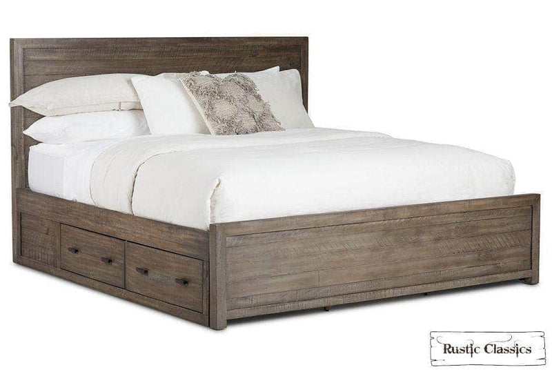 Rustic Classics Bedroom Set Whistler 5 Piece Reclaimed Wood Storage Platform Bedroom Furniture Set in Grey – Available in 2 Sizes