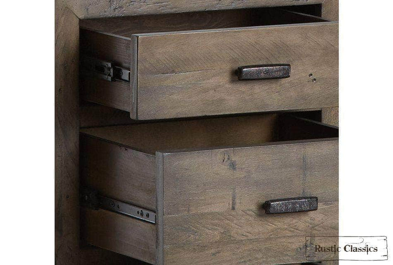 Rustic Classics Bedroom Set Whistler 5 Piece Reclaimed Wood Storage Platform Bedroom Furniture Set in Grey – Available in 2 Sizes