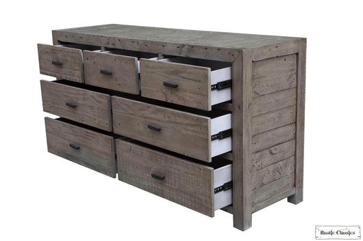 Rustic Classics Whistler FSC Certified Recycled Reclaimed Solid Wood 7  Drawer Dresser in Grey