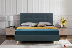 True Contemporary Bed Drew Midnight Blue Tufted Linen Platform Bed - Available in 3 Sizes
