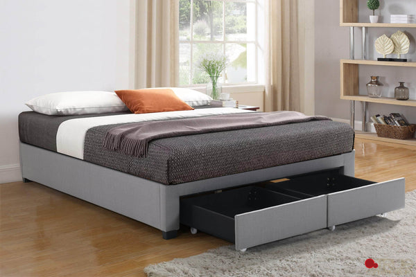 True Contemporary Bed EZ Base Foundation Grey Platform Bed with 2 Storage Drawers - Available in 4 Sizes