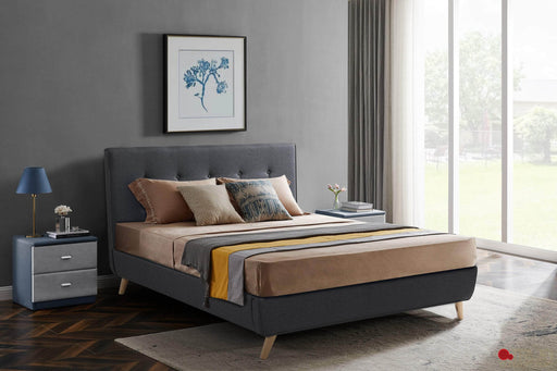 True Contemporary Drew Dark Grey Tufted Linen Platform Bed