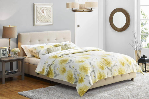True Contemporary Bed Full Grace Tan Tufted Linen Platform Bed