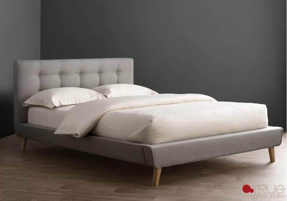 Drew Grey Tufted Linen Platform Bed - Available in 3 Sizes